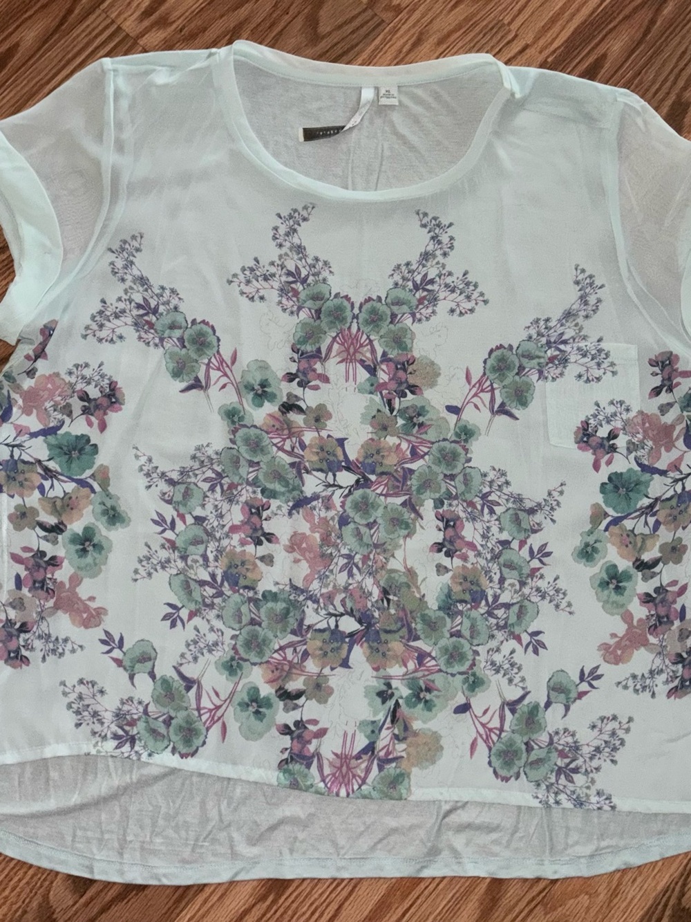 LC Lauren Conrad Mint Sheer Floral Short Sleeve Blouse